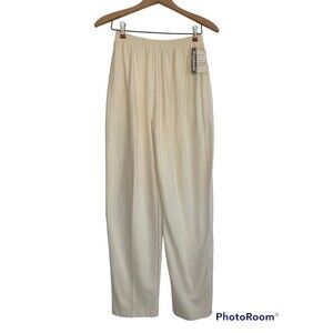 80s Ivory High Waist Pants Pockets Elastic Waist Vintage New M